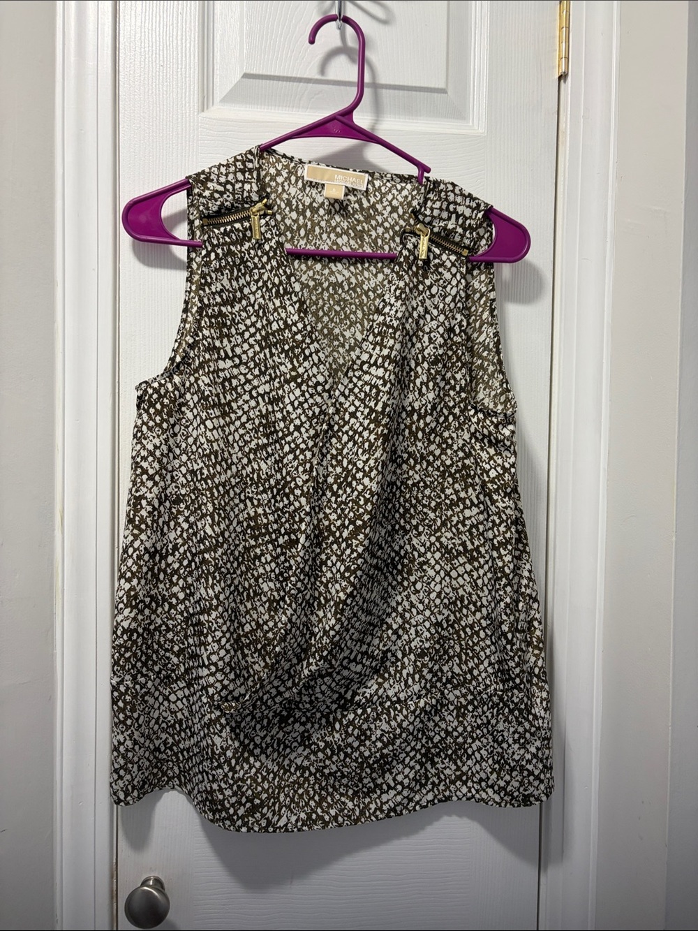 Lush Brown and White Abstract Print V-Neck Sleeveless Top
